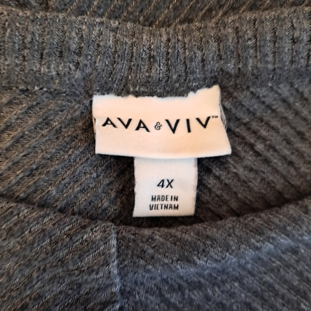 Ava and Viv Sweater Womens 4X Charcoal Grey Ribbed Oversized Boat Neck Tunic - Picture 8 of 11